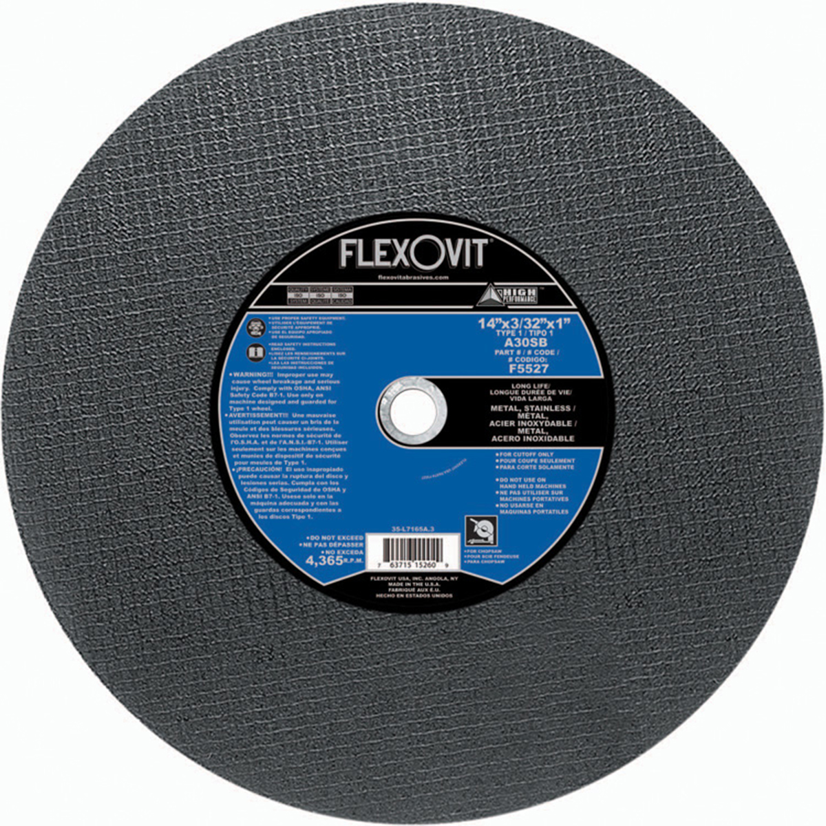 Item # F5527, Type 1 Chopsaw Cutoff Wheel On Flexovit USA, Inc.